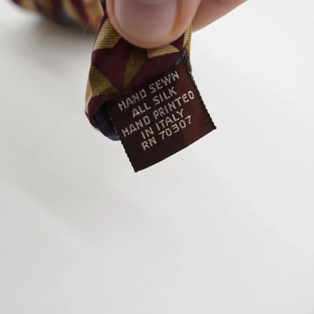 Jos A Bank Executive Red Tan Green Geometric‎ Print Silk Tie